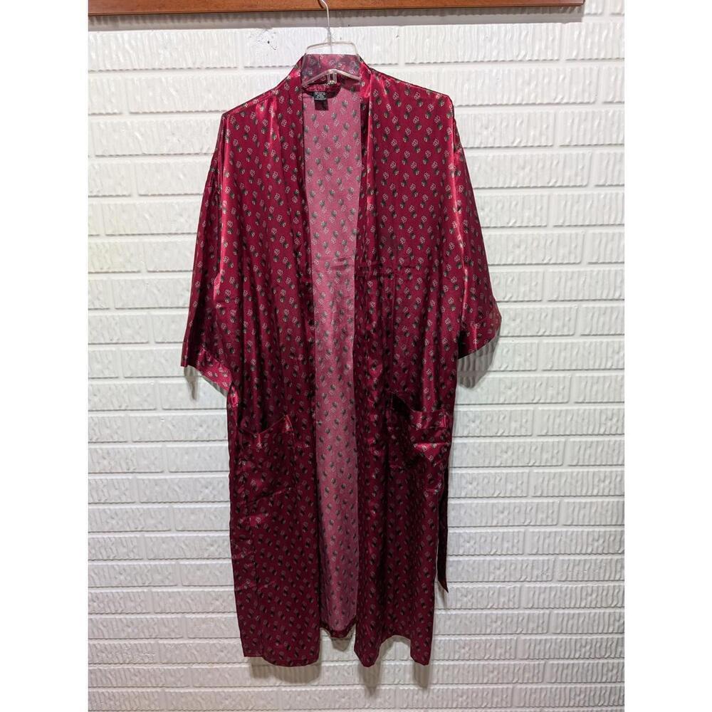 Intimo Men's Elegant Burgundy Satin Belted Robe with Pockets